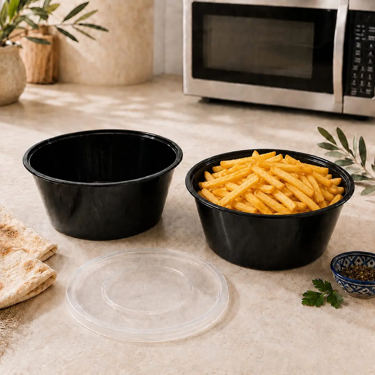 Black Bowl with Lid 1250 ml (Pack of 5)