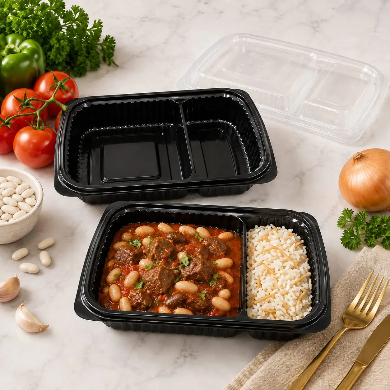 Black Food Container with Lid 827 (Pack of 5)